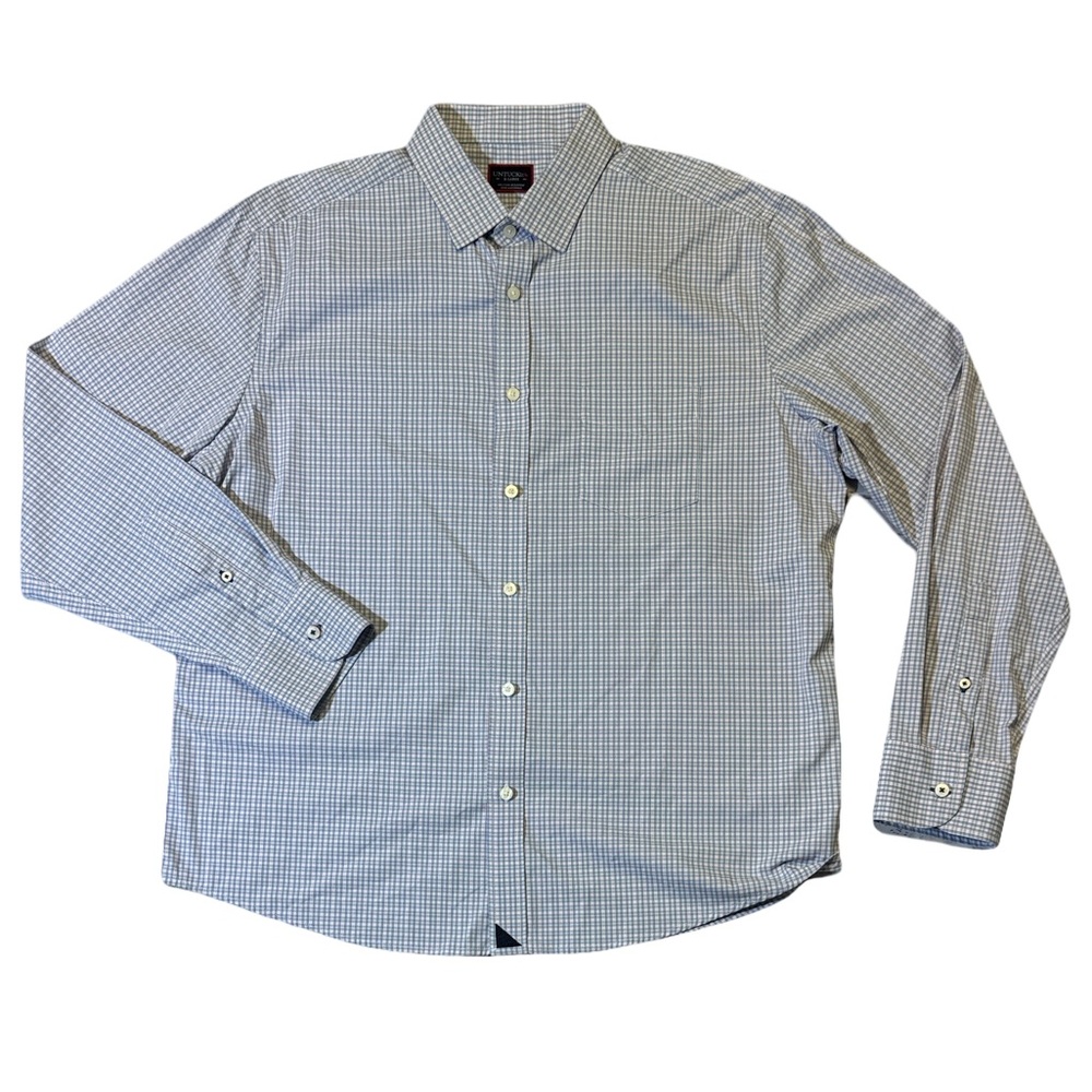 UNTUCKit mens XL blue pink check performance nylon blend button up casual shirt